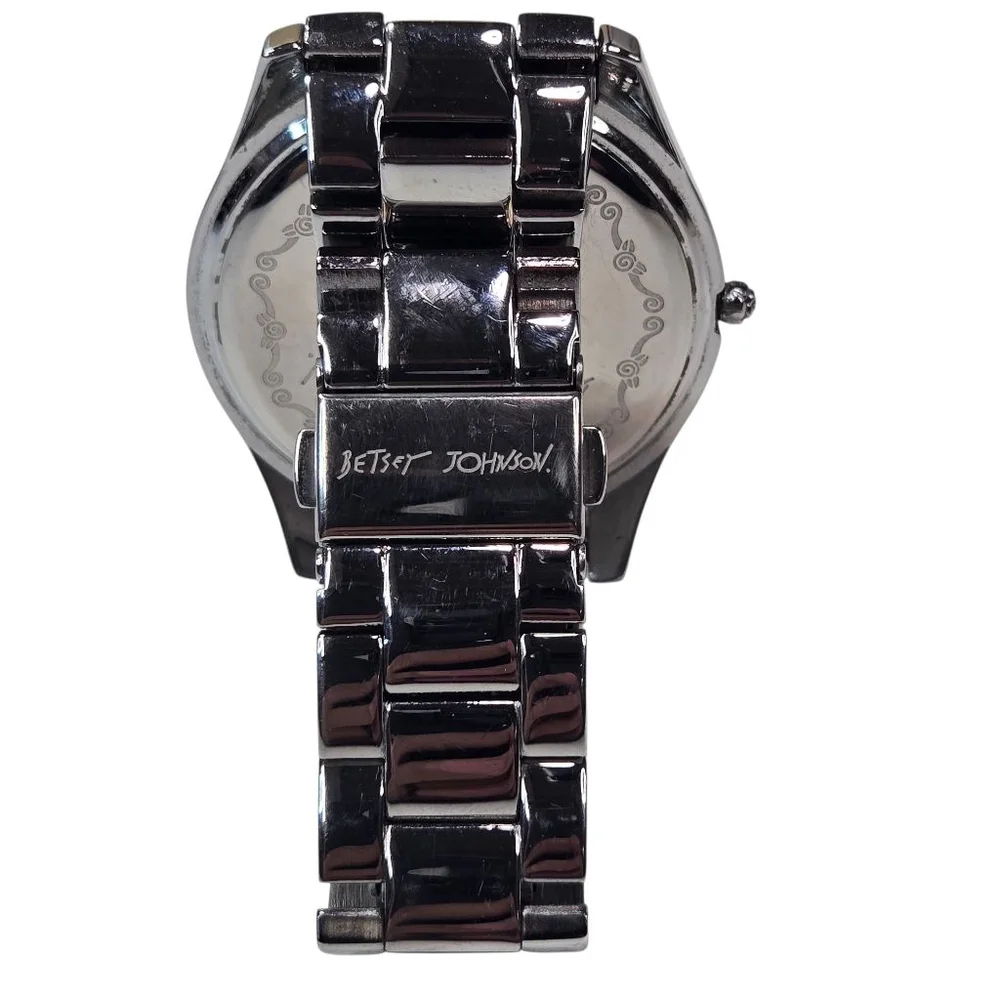Betsey Johnson Women's Watch Silvertone with Crystal Accents Working Battery